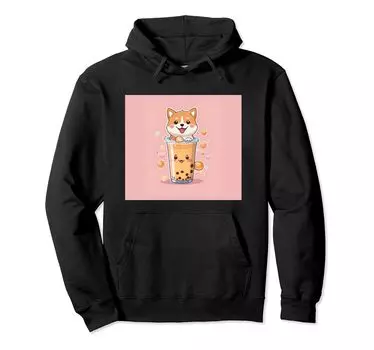 shiba bubble things принт толстовка милая, собака, ину, боба, чай, милый, чёрный
