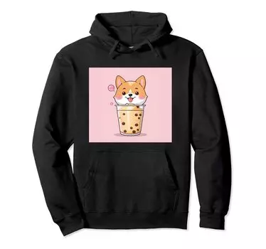 shiba bubble things принт толстовка милая, собака, ину, боба, чай, милый, чёрный