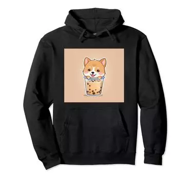 shiba bubble things принт толстовка милая, собака, ину, боба, чай, милый, чёрный