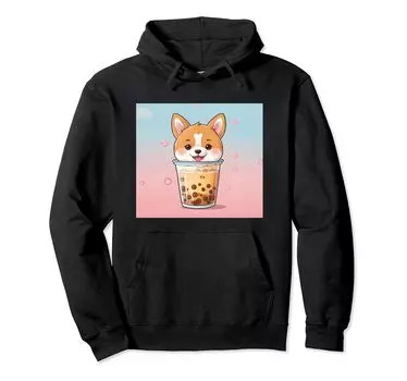 shiba bubble things принт толстовка милая, собака, ину, боба, чай, милый, чёрный