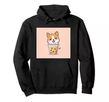 shiba bubble things принт толстовка милая, собака, ину, боба, чай, милый, чёрный