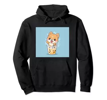 shiba bubble things принт толстовка милая, собака, ину, боба, чай, милый, чёрный