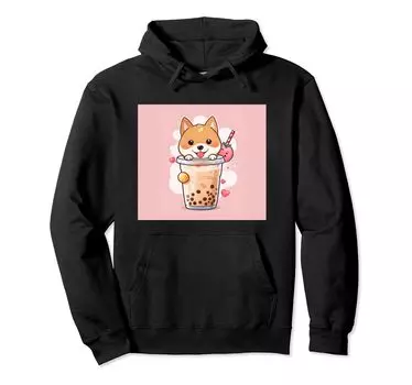 shiba bubble things принт толстовка милая, собака, ину, боба, чай, милый, чёрный