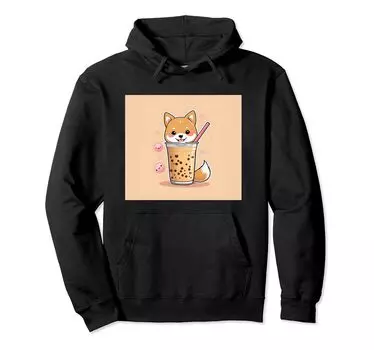 shiba bubble things принт толстовка милая, собака, ину, боба, чай, милый, чёрный