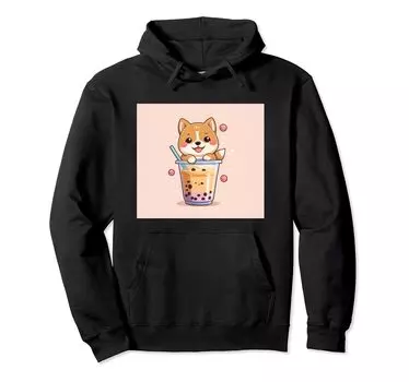 shiba bubble things принт толстовка милая, собака, ину, боба, чай, милый, чёрный