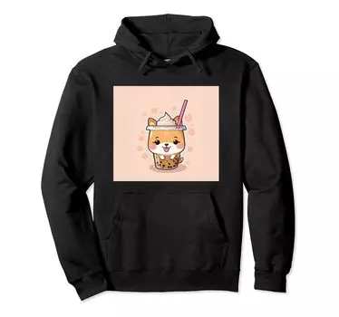 shiba bubble things принт толстовка милая, собака, ину, боба, чай, милый, чёрный