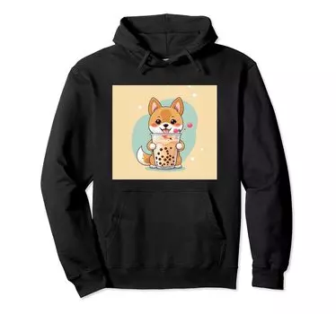shiba bubble things принт толстовка милая, собака, ину, боба, чай, милый, чёрный