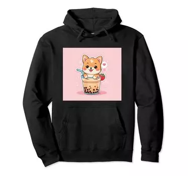 shiba bubble things принт толстовка милая, собака, ину, боба, чай, милый, чёрный