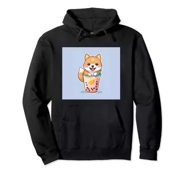 shiba bubble things принт толстовка милая, собака, ину, боба, чай, милый, чёрный