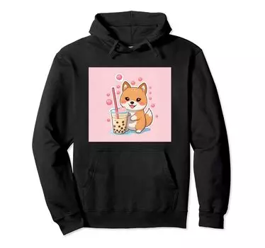 shiba bubble things принт толстовка милая, собака, ину, боба, чай, милый, чёрный