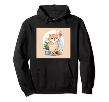 shiba bubble things принт толстовка милая, собака, ину, боба, чай, милый, чёрный