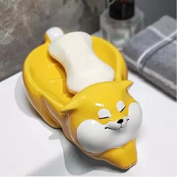 Shiba Inu Ceramic Soap Box Soap Dish Creative Cartoon Shelf Toilet Drain Shelf Creative Decorative Bathroom Accessories New