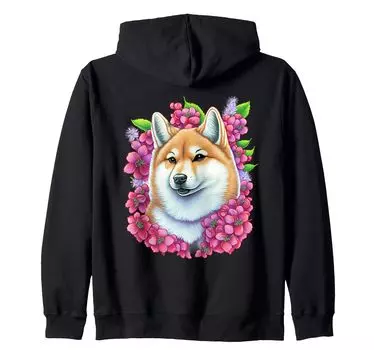 Shiba Inu Dog Floral Pattern Shiba Inu Mama Shiba Inu Dad Shiba Inu Zip Hoodie чёрный