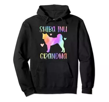 Shiba Inu Grandma Nana Shiba Rainbow Watercolor Hoodie чёрный