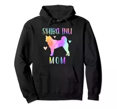 Shiba Inu Mama Shiba Inu Mama Rainbow Watercolor Hoodie чёрный