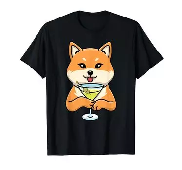 Shiba Inu Martini Dog Pet Love Japanese Beverage Akita Japan T-shirt чёрный