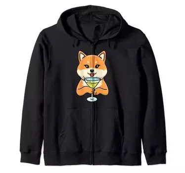 Shiba Inu Martini Dog Pet Love Japanese Beverage Akita Japan Zip Parka чёрный