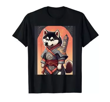 Shiba Inu Ninja NINJA Cosplay Goods Animal Cute Cool Illustration (Dog) [Animal Friends] T-shirt чёрный