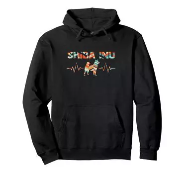 Shiba Inu Retro Heartbeat Vintage Hoodie чёрный