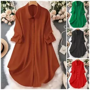 Шифоновая блузка свободного кроя с V-образным вырезом, женская рубашка средней длины, застежка на пять пуговиц, мода весна-лето XXL чёрный