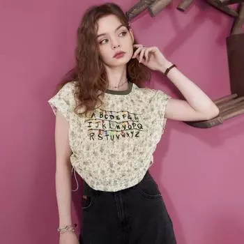 Шифоновая кружевная рубашка с полным принтом в стиле ретро, женская летняя темпераментная маленькая рубашка, топ из тюля L