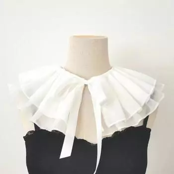 Шифоновая модная плиссированная шаль в горошек с темным цветком для женщин, универсальная многофункциональная накладная лямка с бантом и воротником белый