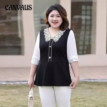 Шифоновая рубашка, блузка, весенняя женская рубашка больших размеров, свободная рубашка, тонкая кружевная рубашка с v-образным вырезом на животе 2XL чёрный