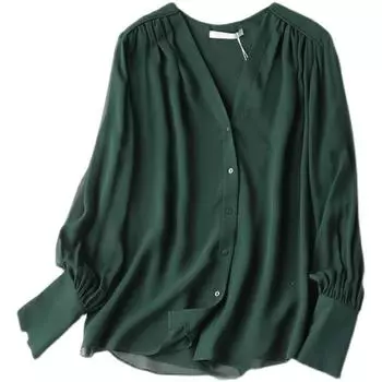 Шифоновая рубашка для женщин на весну и осень, новая модная рубашка с V-образным вырезом, стильный французский ретро-топ S