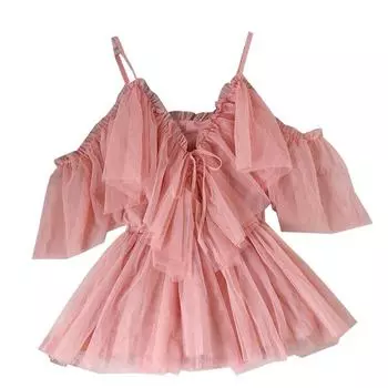 Шифоновая рубашка из сетчатой пряжи с V-образным вырезом и короткими рукавами без бретелек One Size фиолетовый