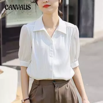 Шифоновая рубашка с положительным плечом и короткими рукавами, женская летняя блузка с v-образным вырезом, топы-рубашки S белый