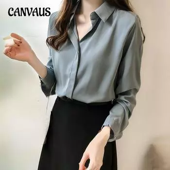 Шифоновая рубашка, женская весенне-осенняя свободная блузка больших размеров, профессиональная OL-рубашка с длинными рукавами M чёрный