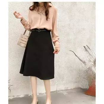 Шифоновая рубашка, женская весенне-осенняя свободная блузка больших размеров, профессиональная OL-рубашка с длинными рукавами M чёрный