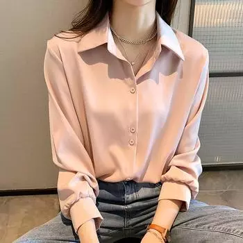 Шифоновая рубашка женская весенняя дизайнерская Sense Fashion Foreign Style Top Professional Temperament Drape Long-sleeve Shirt S белый