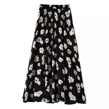 Шифоновая юбка с принтом, женская летняя тонкая юбка с высокой талией и цветочным принтом M