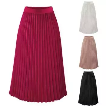 Шифоновая юбка средней длины плиссированная юбка эластичная тонкая свободная юбка с высокой талией XL белый