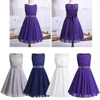 Шифоновое платье без рукавов с блестками для девочек, платье с цветочным узором для девочек, пышное свадебное платье принцессы 1-2 Years фиолетовый