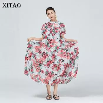 Шифоновое платье большого размера XITAO CLL1326 синий