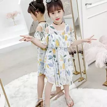 Шифоновое платье для больших девочек, летние платья с цветочным узором для девочек, костюм для девочек, детская одежда, платье принцессы 160cm