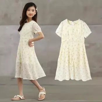 Шифоновое платье для девочек, летняя длинная юбка, детская юбка с цветочным принтом, 2023 г. 110cm