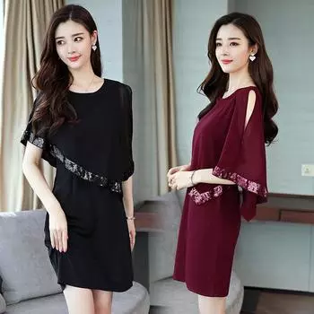 Шифоновое платье для женщин, летнее, новый стиль, пайетки, вышитые, рукава «летучая мышь», большой размер, женская узкая юбка MM M