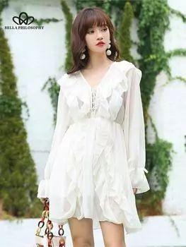 Шифоновое платье Фея, сладкий французский стиль, повседневное женское пляжное платье, модное элегантное короткое платье S абрикосовый