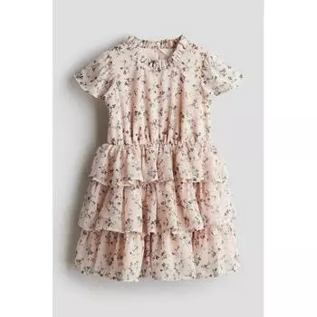 Шифоновое платье HM с воланами Пудрово-розовый цветочный принт