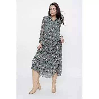 Шифоновое платье на подкладке с цветочным узором и завязками на воротнике