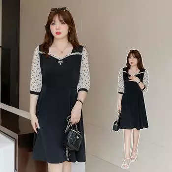 Шифоновое платье средней длины с рукавами пять четвертей для летней женской одежды 2XL чёрный