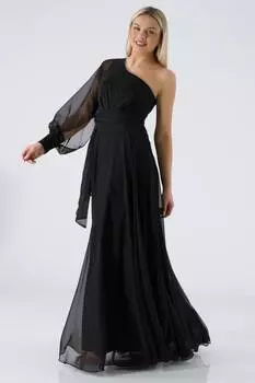 Шифоновое вечернее платье на одно плечо, черное DAISY