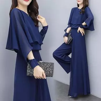 Шифоновые брюки-двойки большого размера, уменьшающие возраст и утончающие драпировку. Широкие брючные костюмы. Элегантная и темпераментная ткань. Легкая и дышащая. M