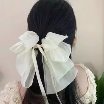 Шифоновые Длинные Ленты Банты Заколки Клипсы для Волос Женские Девичьи Большой Бант Держатель для Хвоста Зажим Краб Заколка Аксессуары для Волос Новые