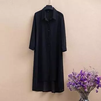 Шифоновые рубашки, женский кардиган средней длины, рукав три четверти, большой размер, солнцезащитный крем XL чёрный