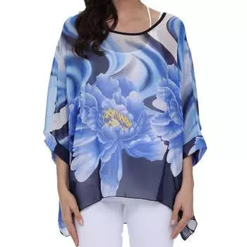 Шифоновые туники больших размеров с цветочным принтом, блузки для женщин, летние рубашки в стиле «летучая мышь» в стиле бохо, пляжные накидки One size