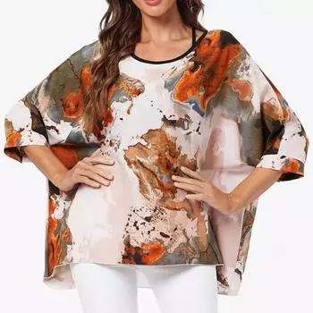 Шифоновые туники больших размеров с цветочным принтом, блузки для женщин, летние рубашки в стиле «летучая мышь» в стиле бохо, пляжные накидки One size